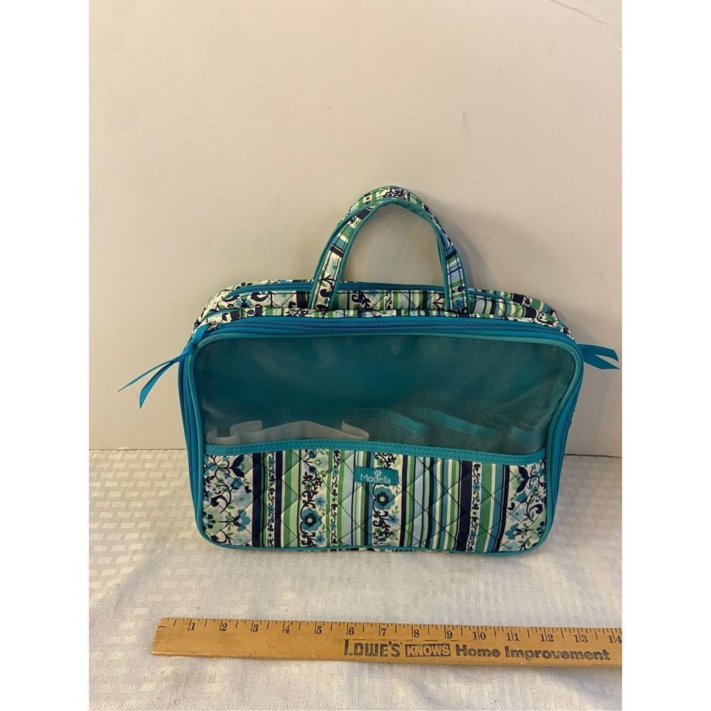 Modella Cosmetic bag 2 zippers‎ green turquoise 12"x8.5"